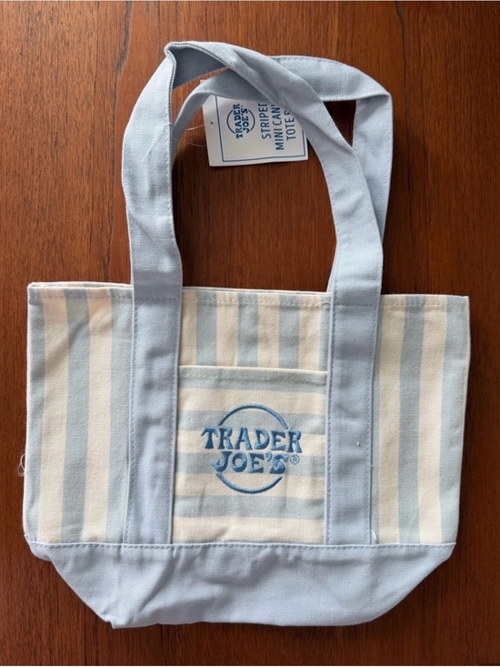 Trader Joe’s Handbags - Trader Joe's Blue & Cream Striped Mini Canvas Tote NWT